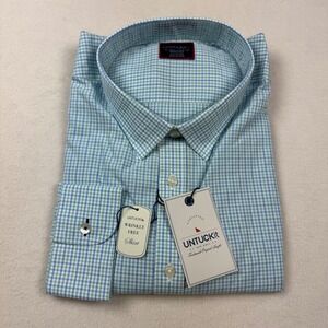 Untuckit Shirt XXXL Green Blue Check Santero Wrinkle-Free Cotton Button-Up NWT
